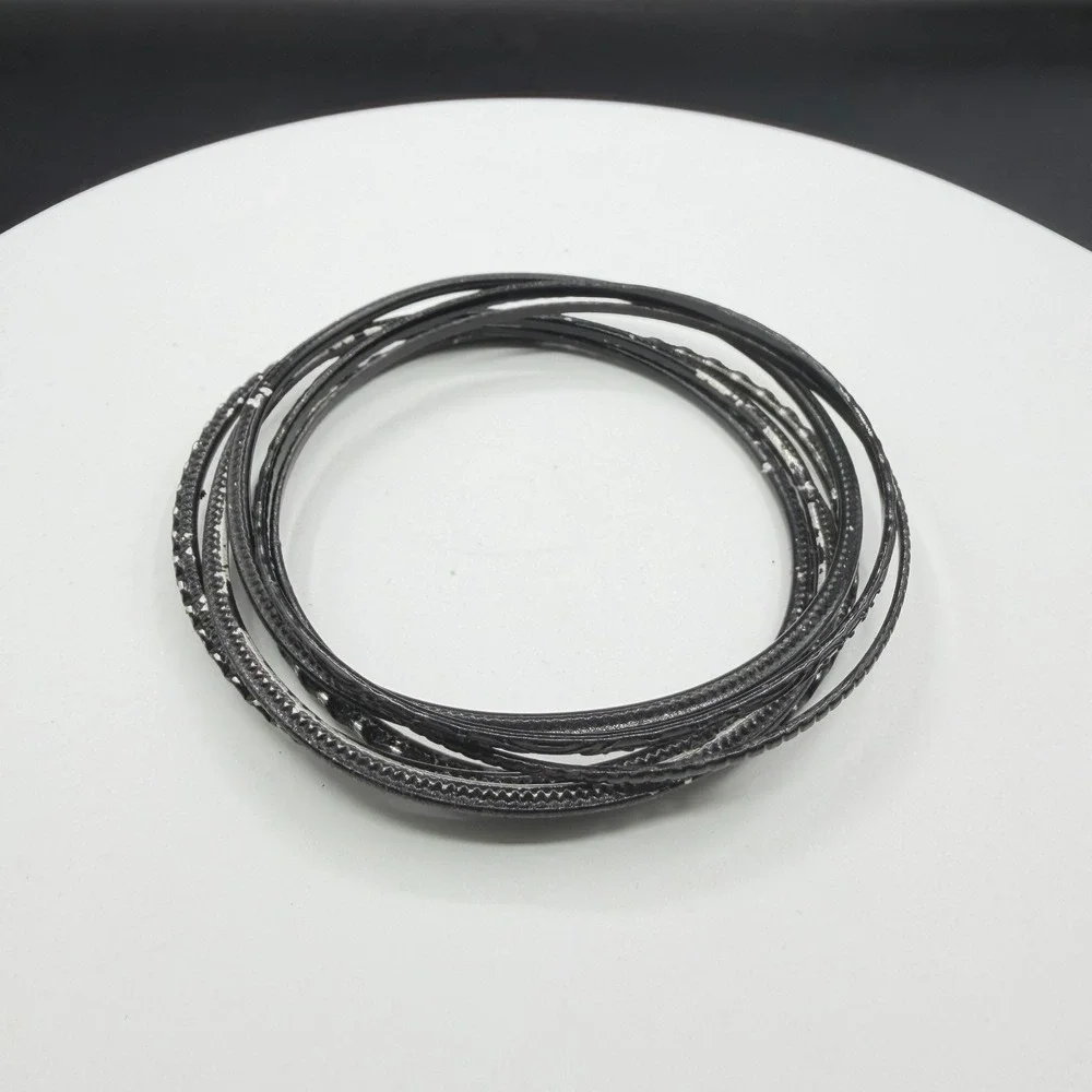 Black Textured Bangle Bracelet Set Stack Gothic Boho Layering Fashion 7 Pcs